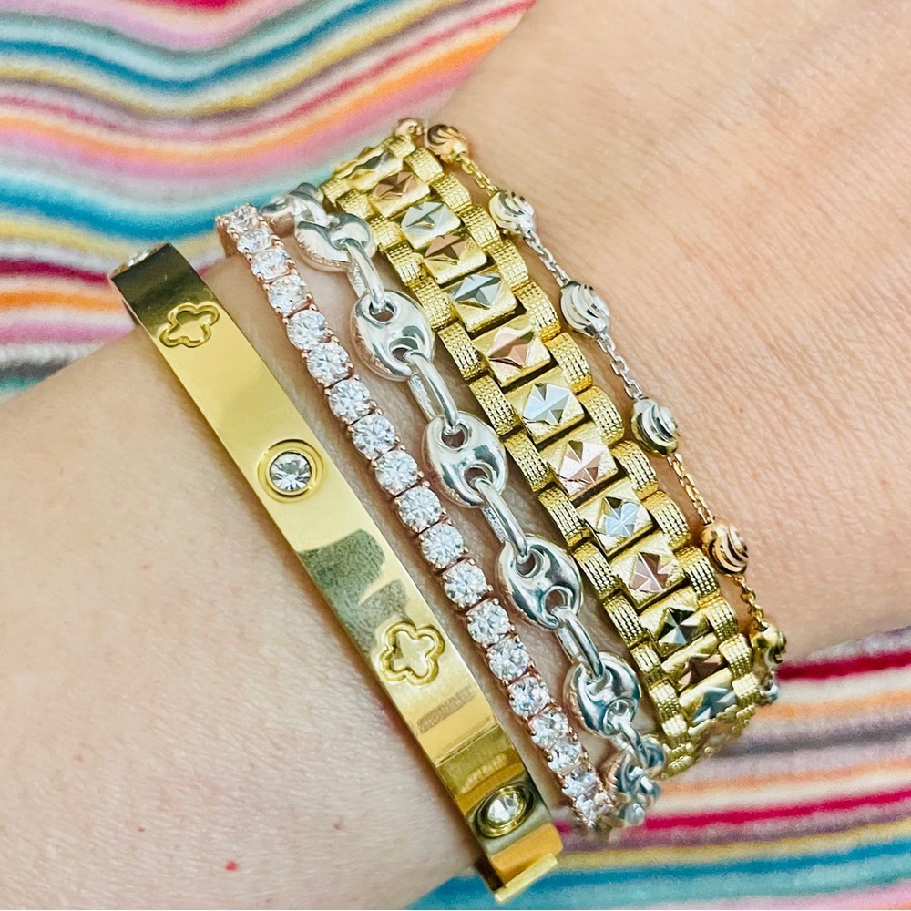 Tri Tone Watchband Style Geometric Diamond Cut 18k Gold Filled NWOT Stackable - Picture 9 of 9
